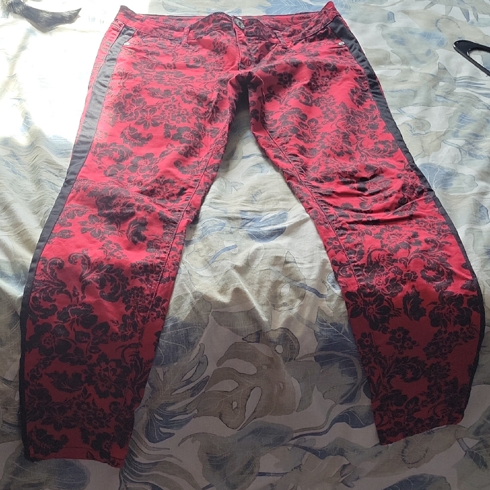 Candie's Red Floral Straight Leg Jeans